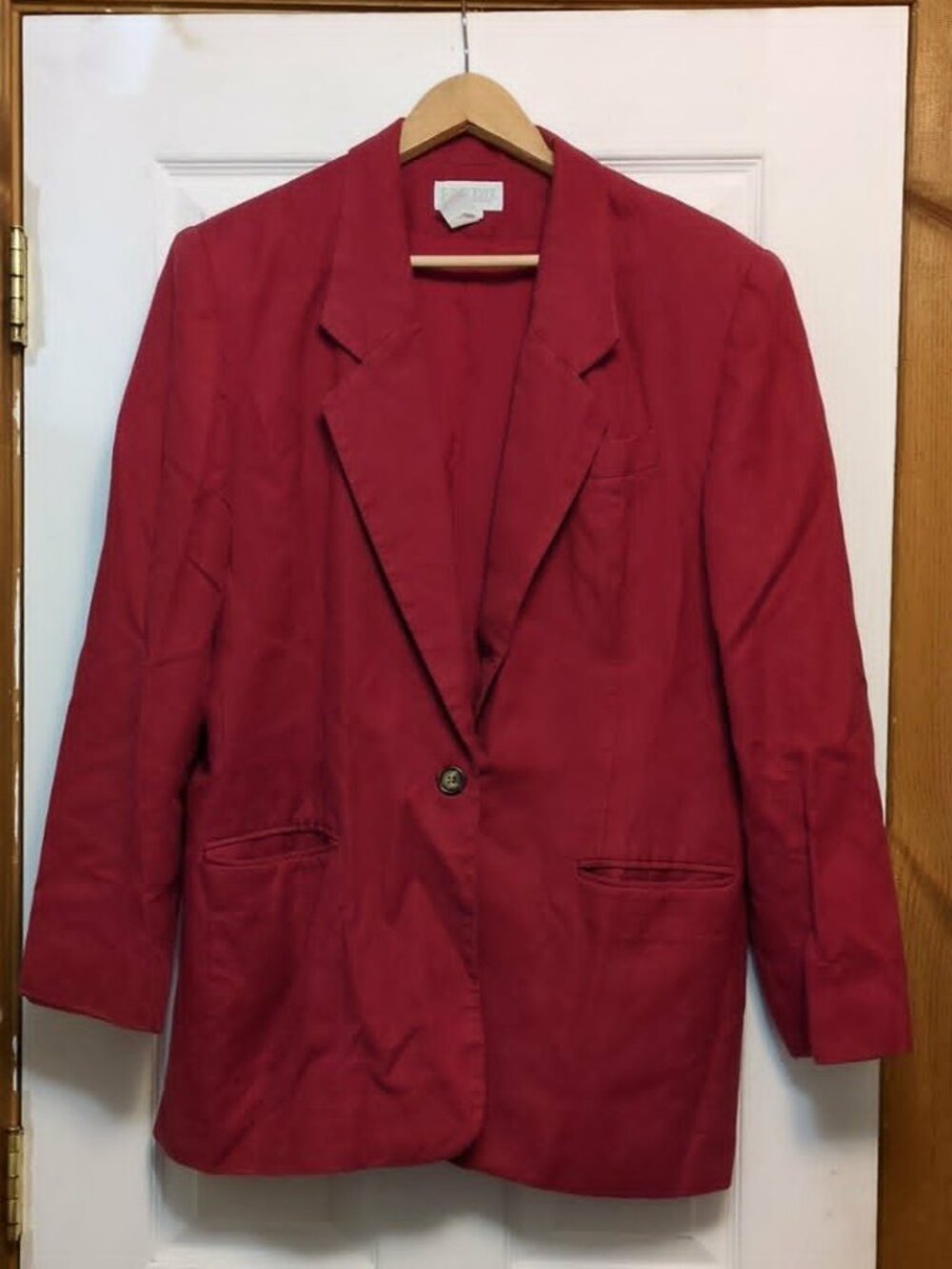 Vintage Lands End Red Linen Cotton Blazer Sz 16 90's Professional Retro Office